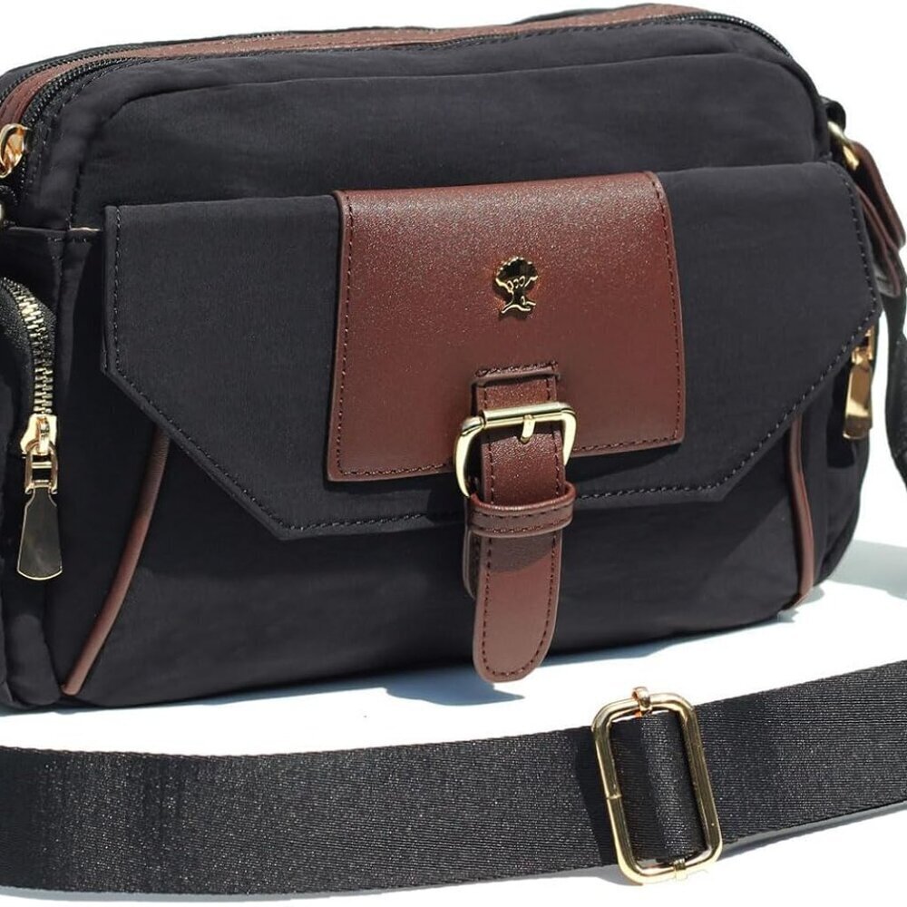 Crossbody Bag Women Nylon Leather Multi-Pocket Shoulder Purse for Travel Work